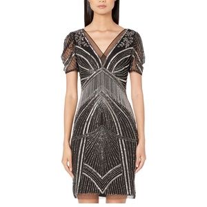 Adrianna Papell Art Deco Beaded Dress Black NWT